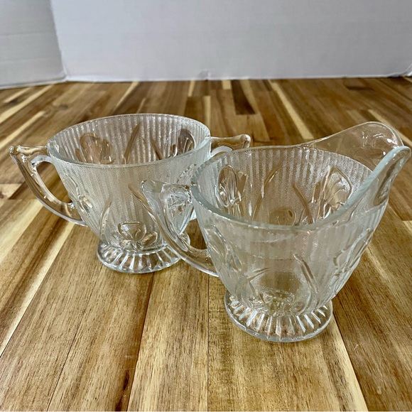 VTG Jeannette Depression Glass Iris Clear Creamer & Sugar Dish 1930’s - Picture 7 of 13